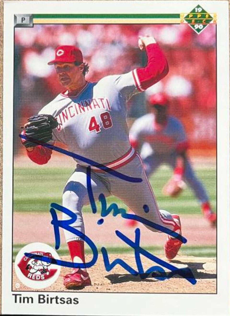 Tim Birtsas Signed 1990 Upper Deck Baseball Card - Cincinnati Reds