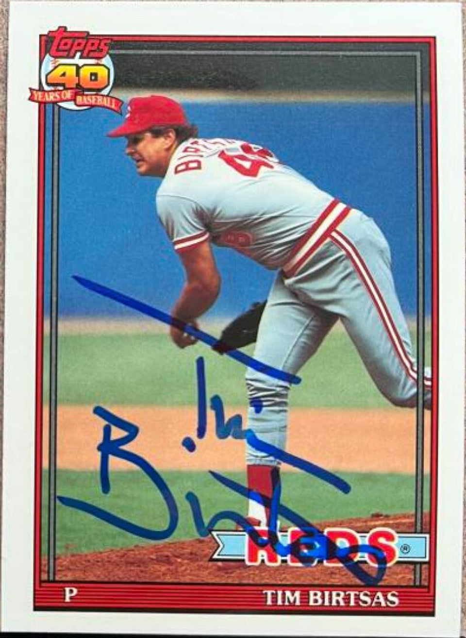 Tim Birtsas Signed 1991 Topps Tiffany Baseball Card - Cincinnati Reds