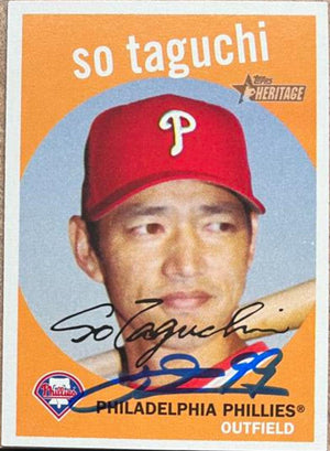 田口壮サイン入り 2008 Topps Heritage ベースボールカード - フィラデルフィア フィリーズ