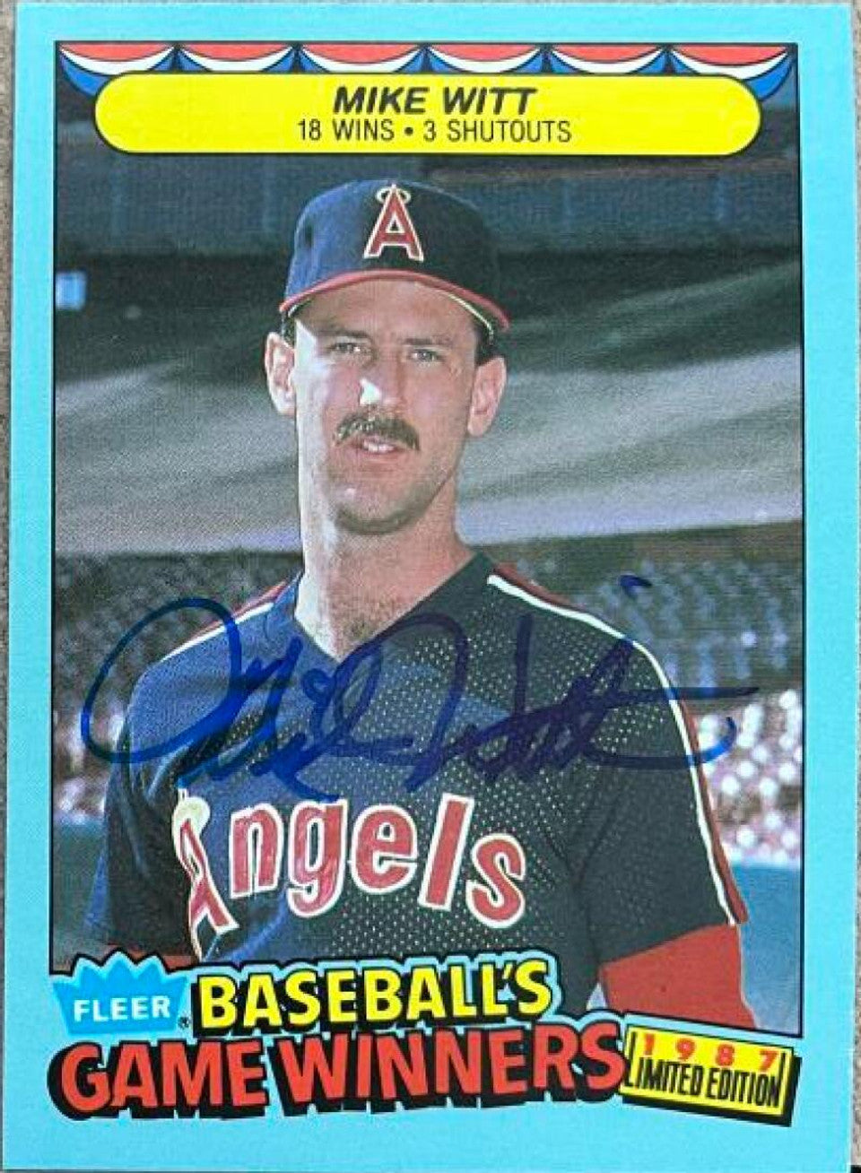 Mike Witt Signed 1987 Fleer Game Winners Baseball Card - California Angels