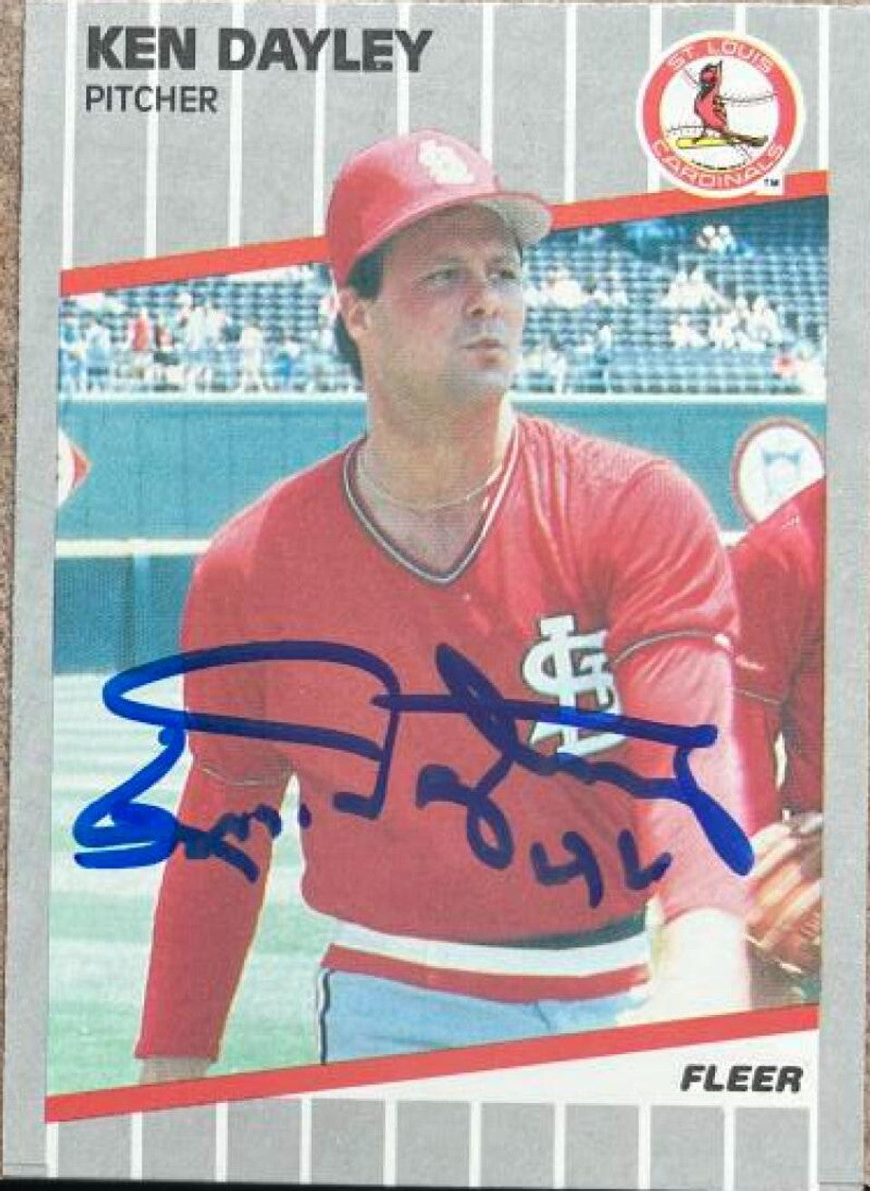 Ken Dayley Signed 1989 Fleer Baseball Card - St Louis Cardinals