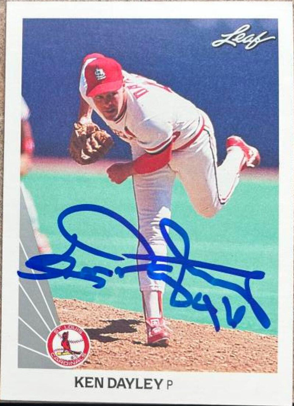 Ken Dayley Signed 1990 Leaf Baseball Card - St Louis Cardinals