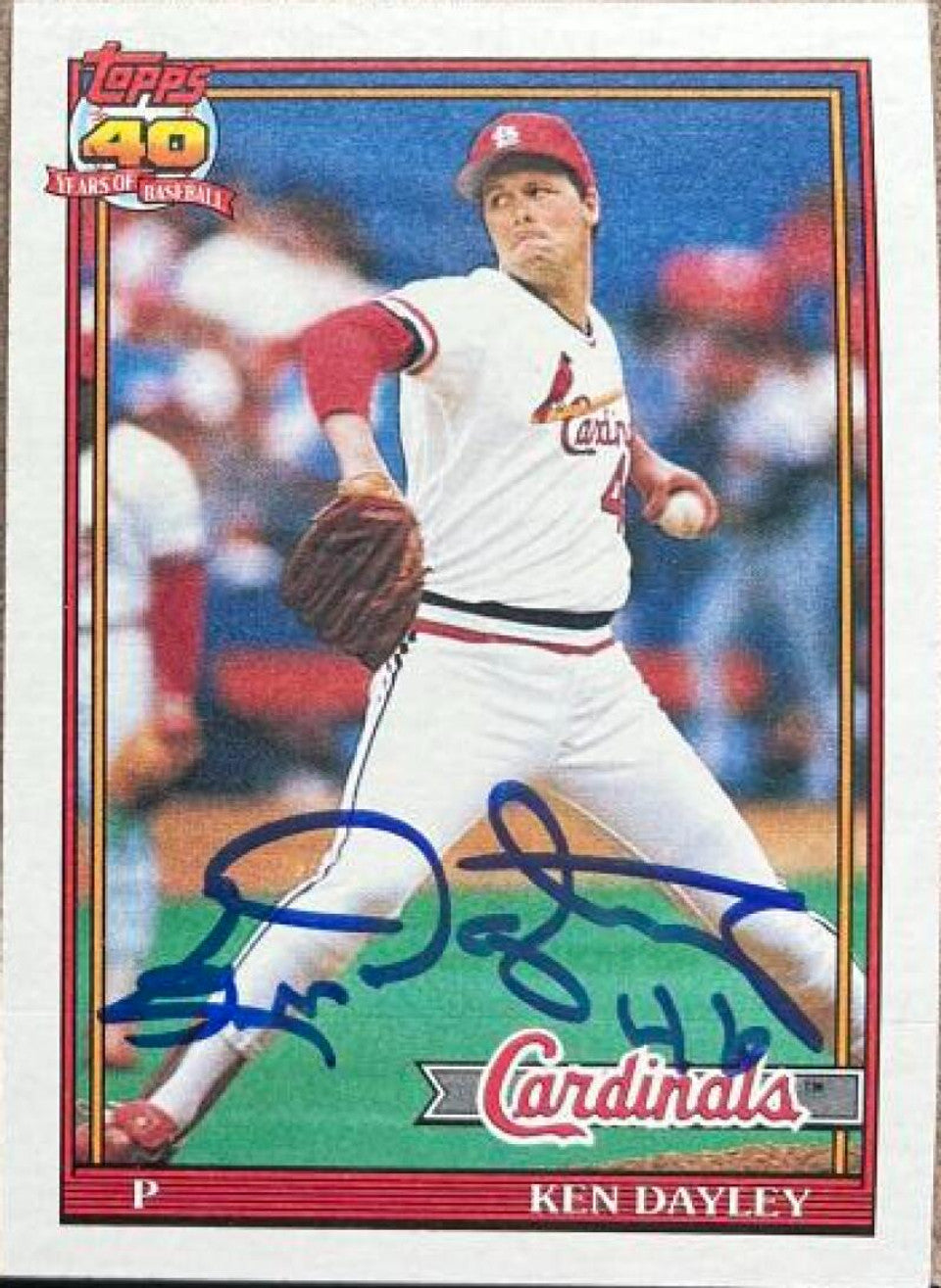 ケン・デイリー サイン入り 1991 Topps ベースボールカード - セントルイス・カーディナルス