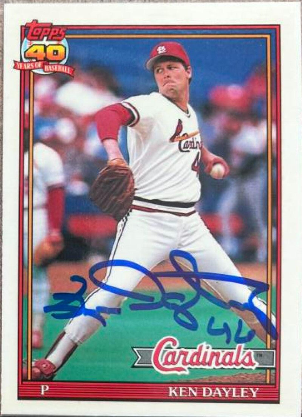 ケン・デイリー直筆サイン入り 1991 Topps ティファニー ベースボールカード - セントルイス・カーディナルス