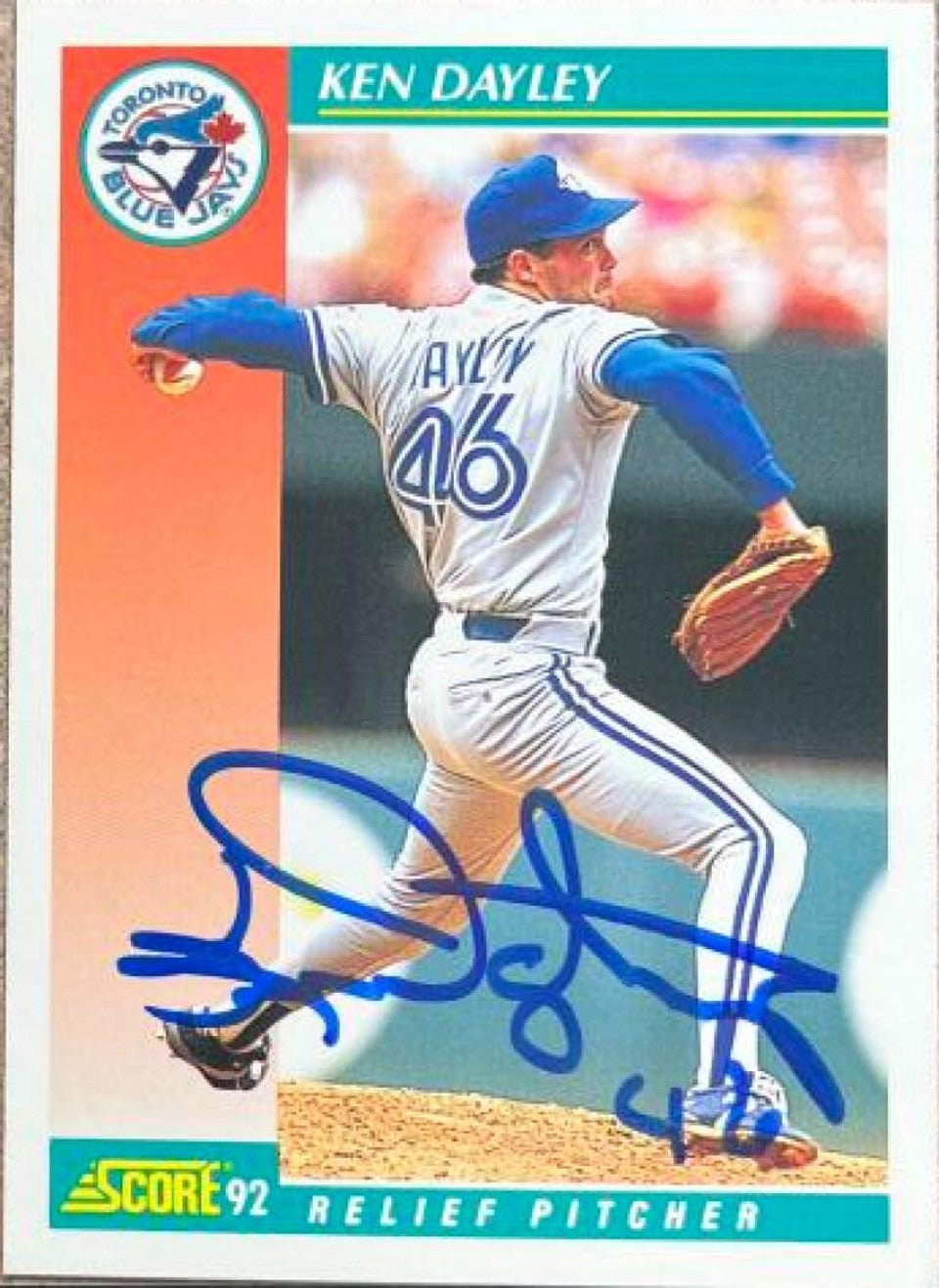 Ken Dayley Signed 1992 Score Baseball Card - Toronto Blue Jays