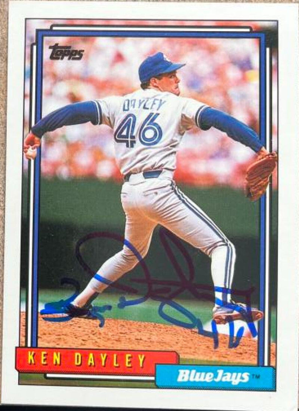 Ken Dayley Signed 1992 Topps Baseball Card - Toronto Blue Jays