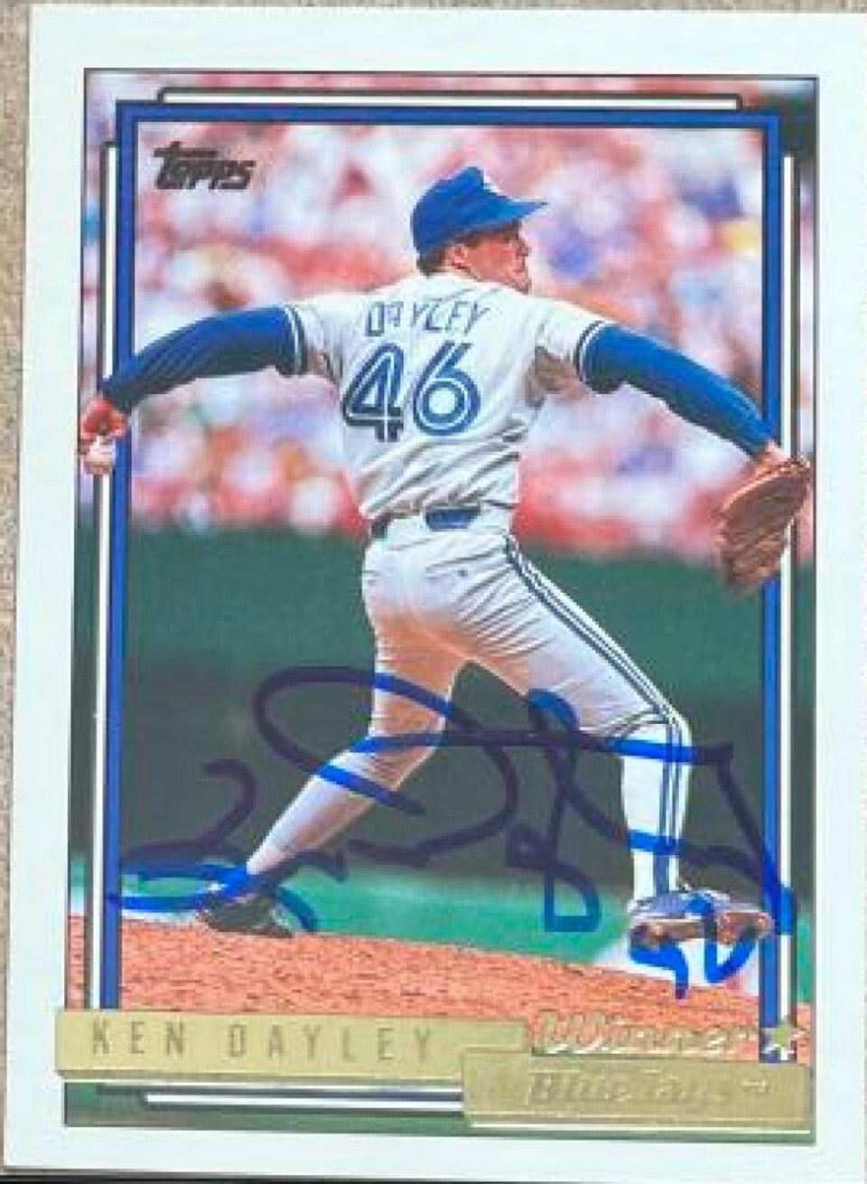 Ken Dayley Signed 1992 Topps Gold Winner Baseball Card - Toronto Blue Jays