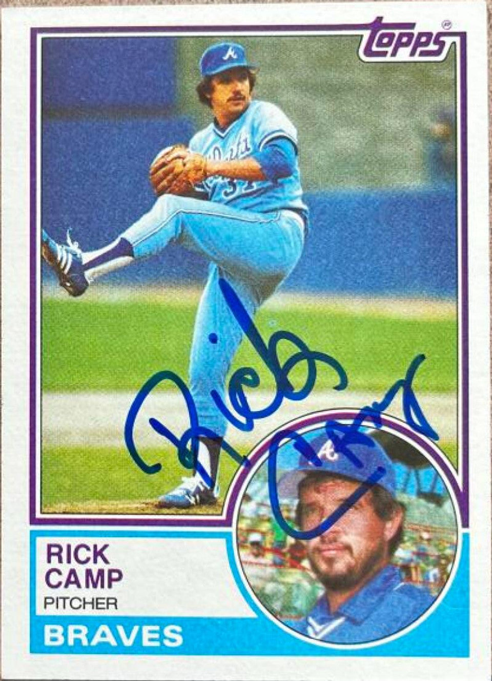 Rick Camp Signed 1983 Topps Baseball Card - Atlanta Braves