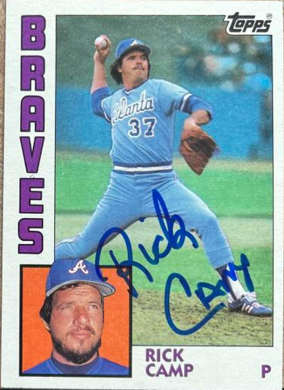 Rick Camp Signed 1984 Topps Baseball Card - Atlanta Braves