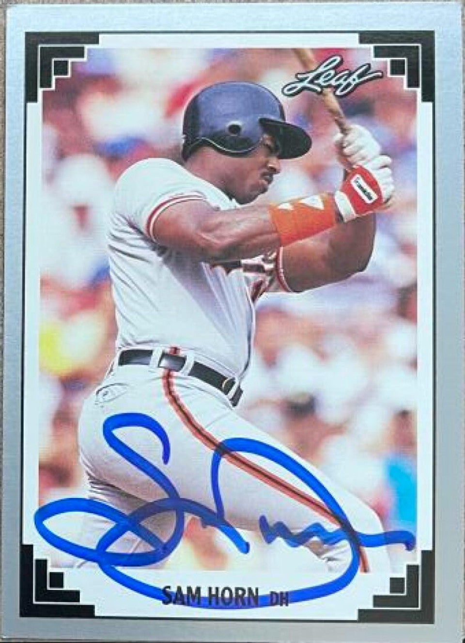 Sam Horn Signed 1991 Leaf Baseball Card - Baltimore Orioles