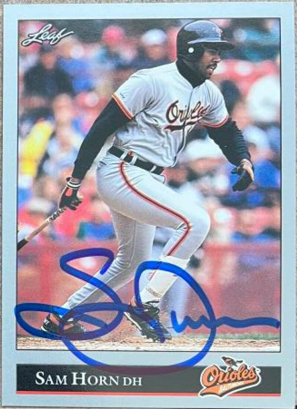 Sam Horn Signed 1992 Leaf Baseball Card - Baltimore Orioles