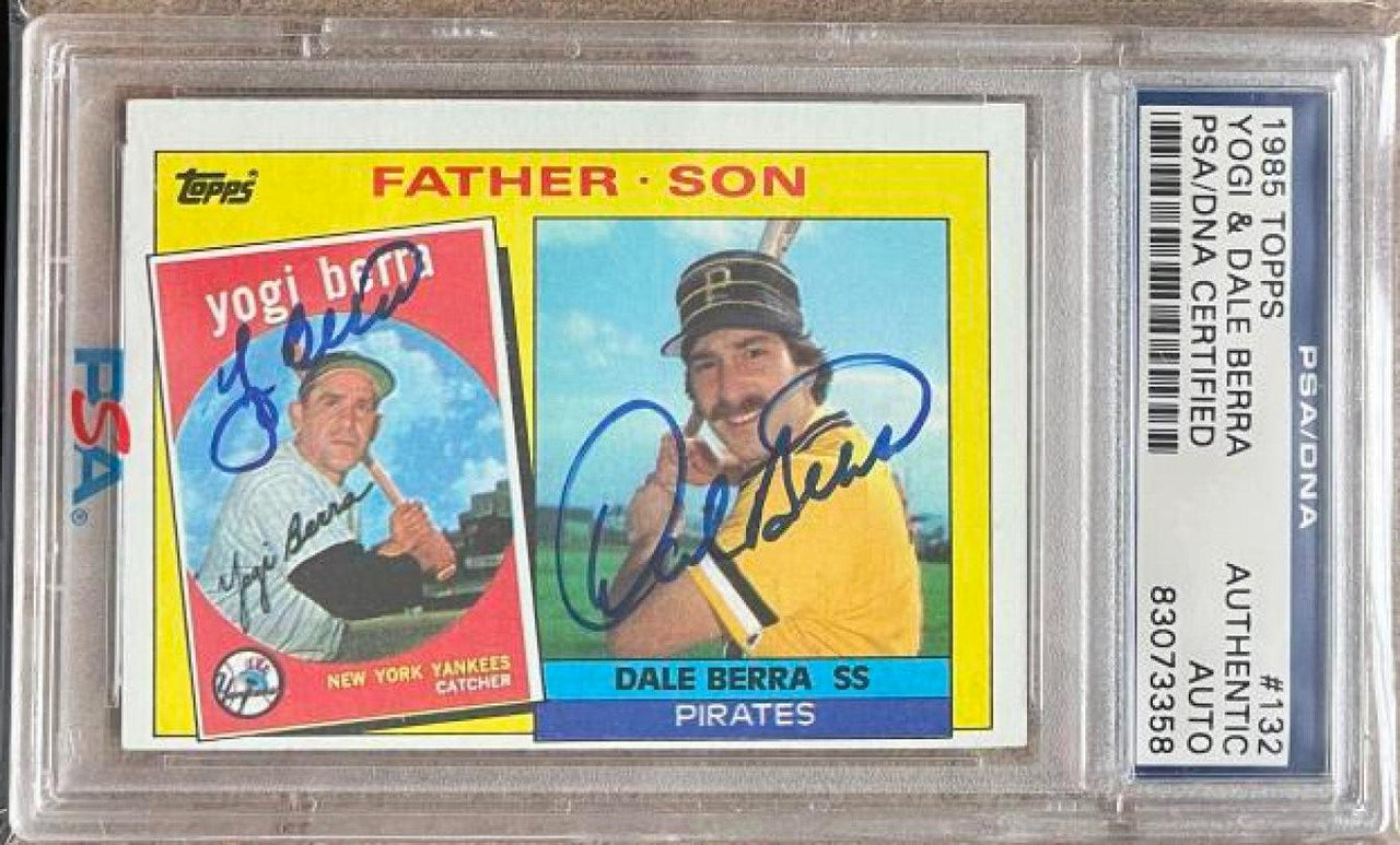 Yogi & Dale Berra Dual Signed 1985 Father & Son Topps Baseball Card - PSA/DNA Authentication