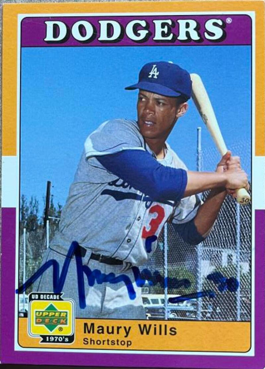 Maury Wills Signed 2001 Upper Deck Decade 70's Baseball Card - Los Angeles Dodgers