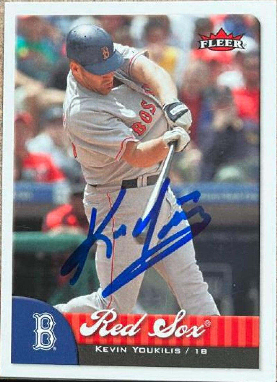 Kevin Youkilis Signed 2007 Fleer Baseball Card - Boston Red Sox