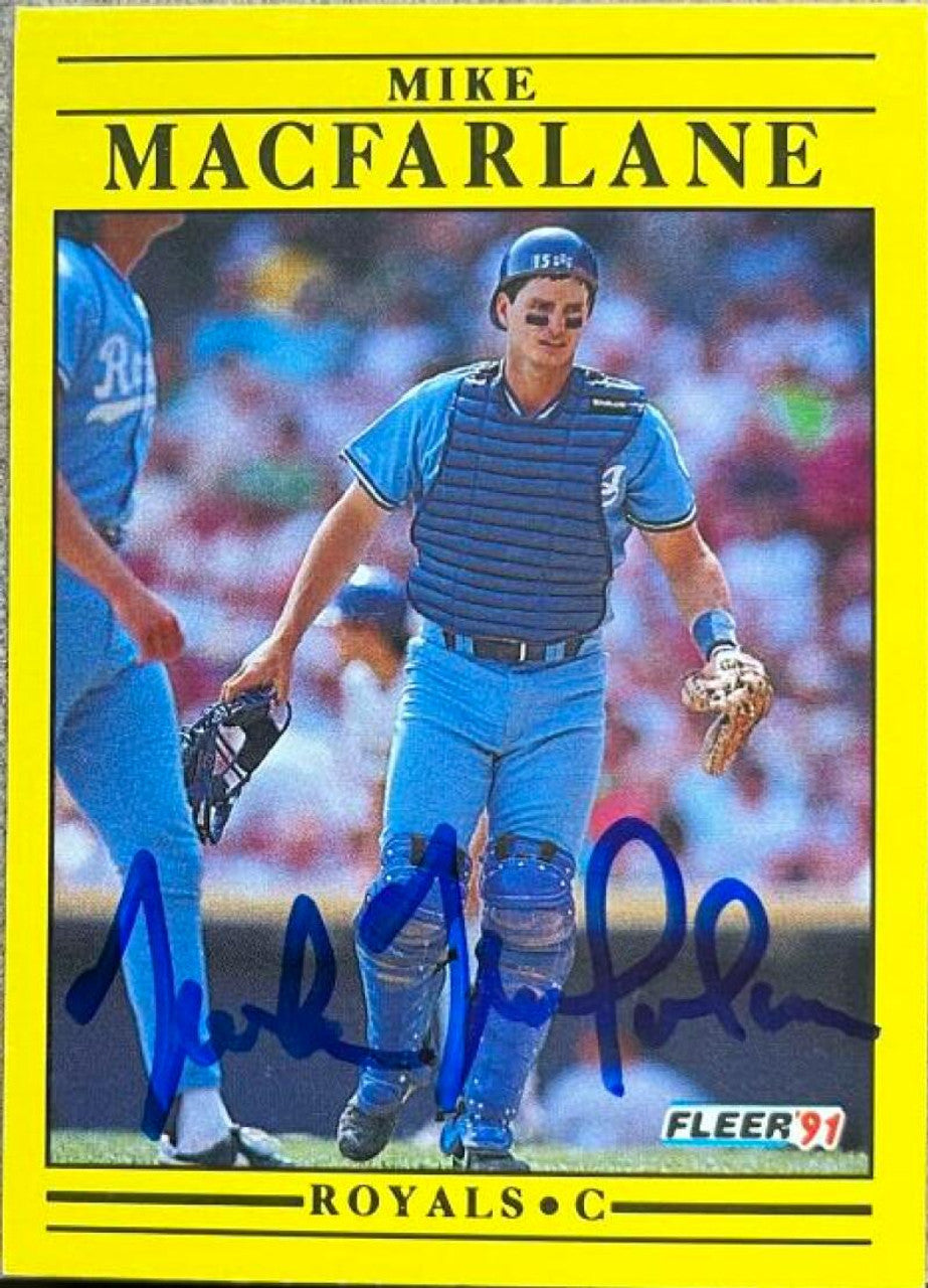 Mike MacFarlane Signed 1991 Fleer Baseball Card - Kansas City Royals