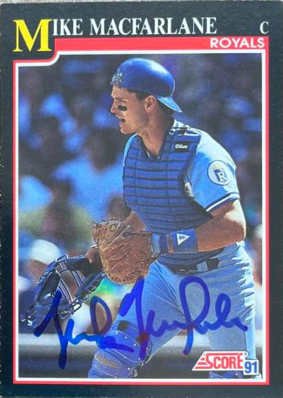 Mike MacFarlane Signed 1991 Score Baseball Card - Kansas City Royals