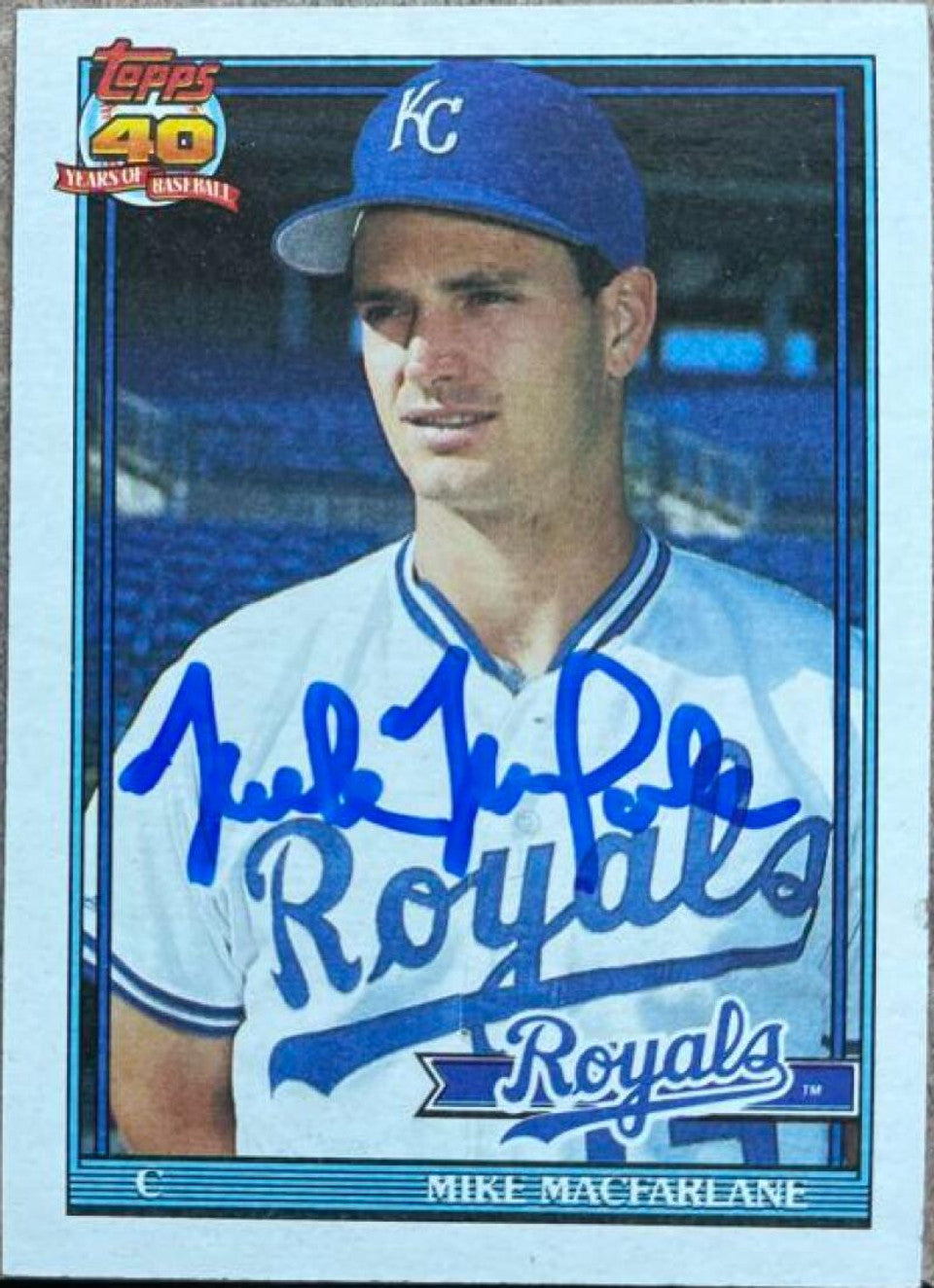 マイク・マクファーレン サイン入り 1991 Topps ベースボールカード - カンザスシティ ロイヤルズ