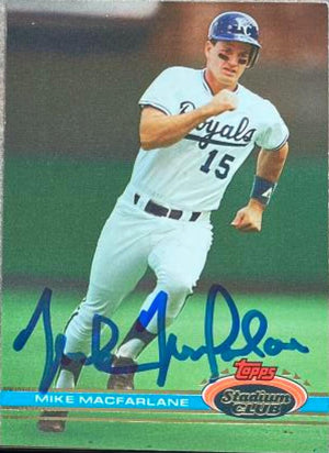 Mike MacFarlane Signed 1991 Stadium Club Baseball Card - Kansas City Royals