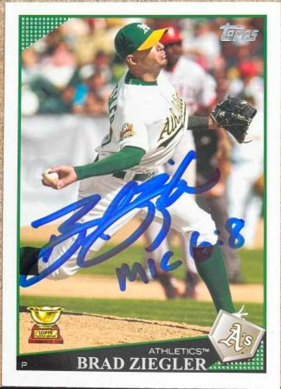 Brad Ziegler Signed 2009 Topps Baseball Card - Oakland A's