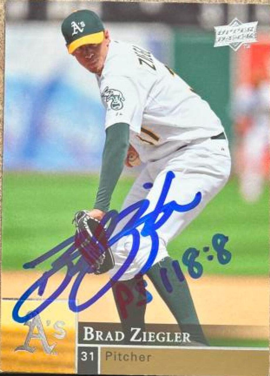 Brad Ziegler Signed 2009 Upper Deck Baseball Card - Oakland A's #278