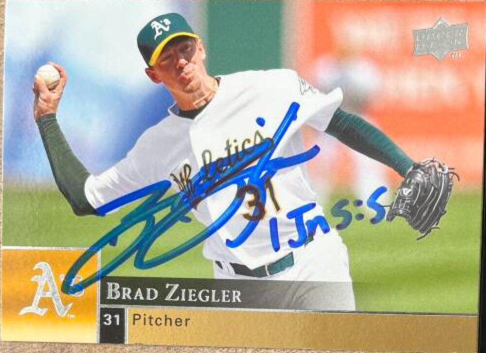 Brad Ziegler Signed 2009 Upper Deck Baseball Card - Oakland A's #788