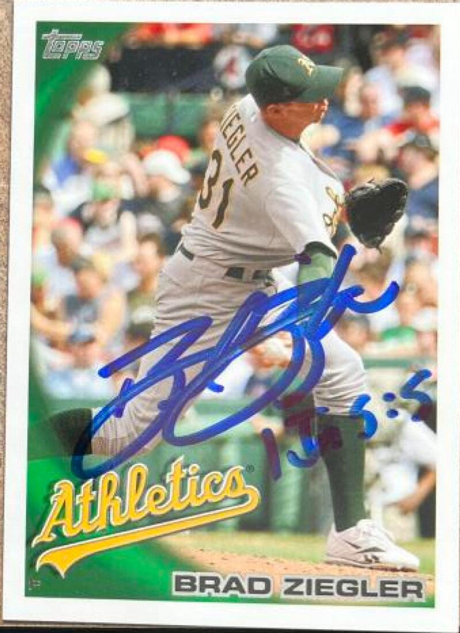 Brad Ziegler Signed 2010 Topps Update Baseball Card - Oakland A's