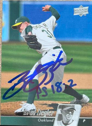 Brad Ziegler Signed 2010 Upper Deck Baseball Card - Oakland A's