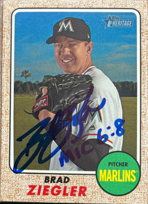 Brad Ziegler Signed 2017 Topps Heritage Baseball Card - Florida Marlins