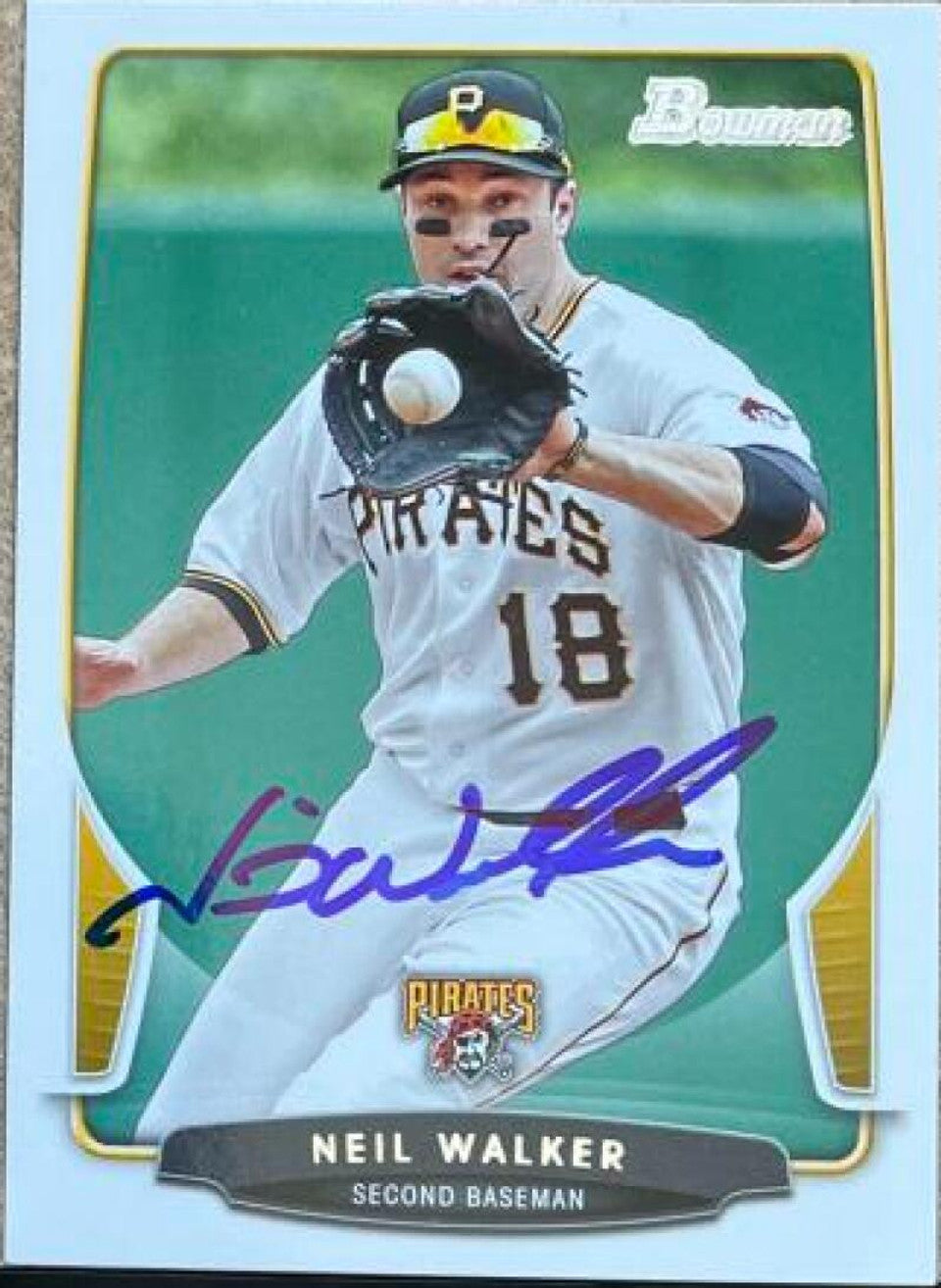 Neil Walker Signed 2013 Bowman Baseball Card - Pittsburgh Pirates