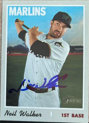 Neil Walker Signed 2019 Topps Heritage Baseball Card - Florida Marlins