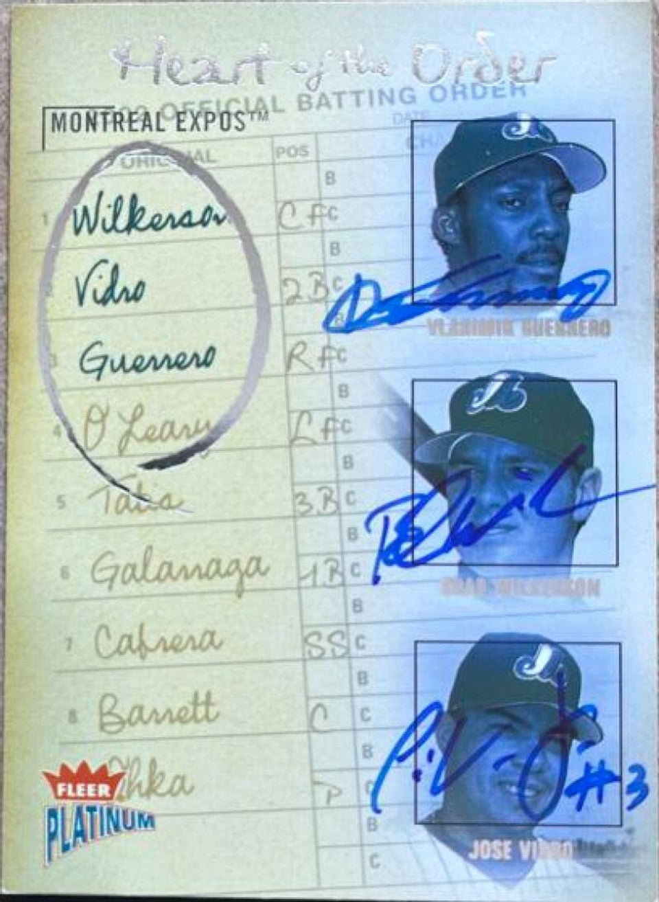 Vladimir Guerrero, Jose Vidro & Brad Wilkerson Multi Signed 2003 Fleer Platinum Heart of the Order Baseball Card - Montreal Expos