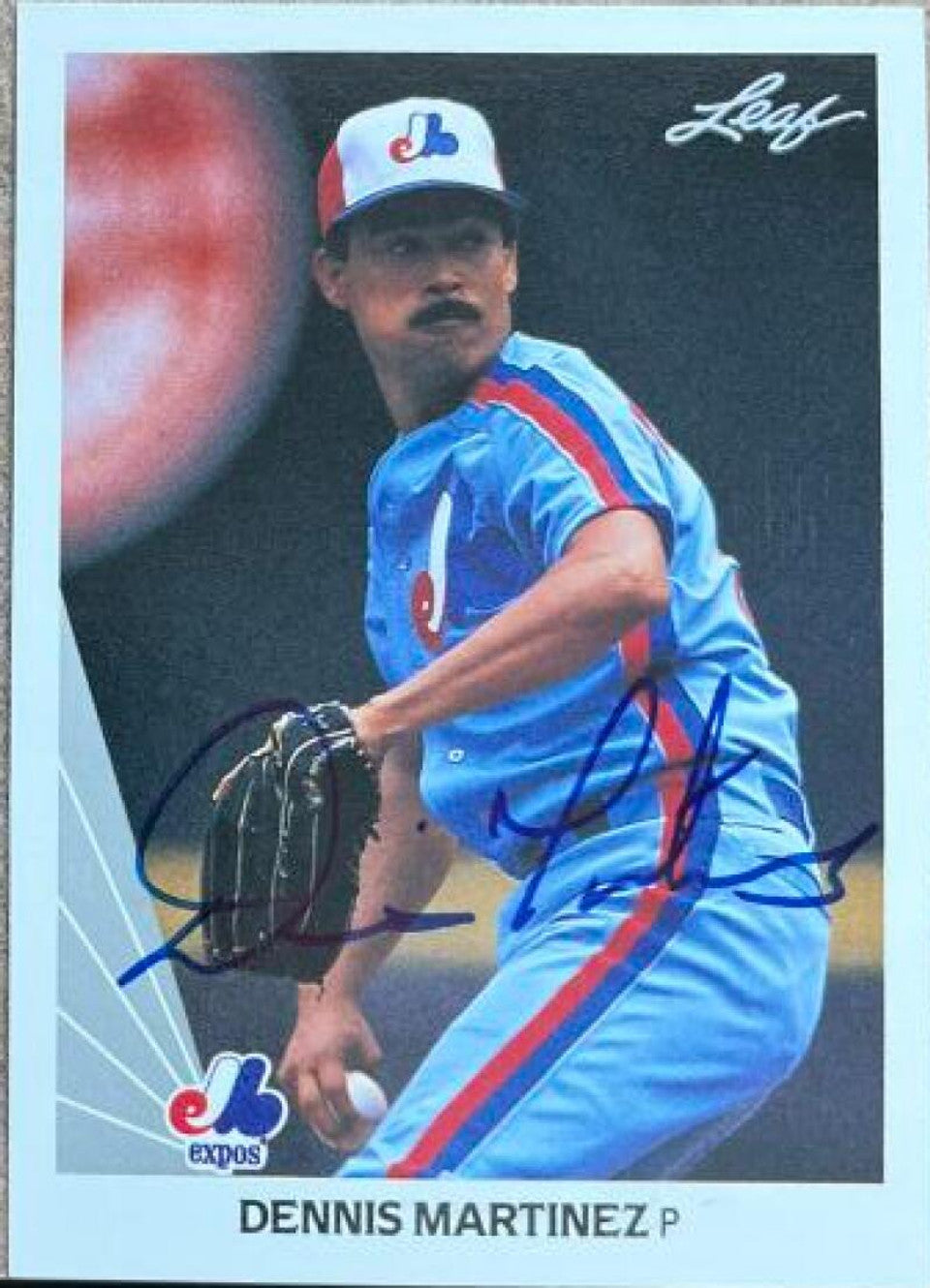 Dennis Martinez Signed 1990 Leaf Baseball Card - Montreal Expos