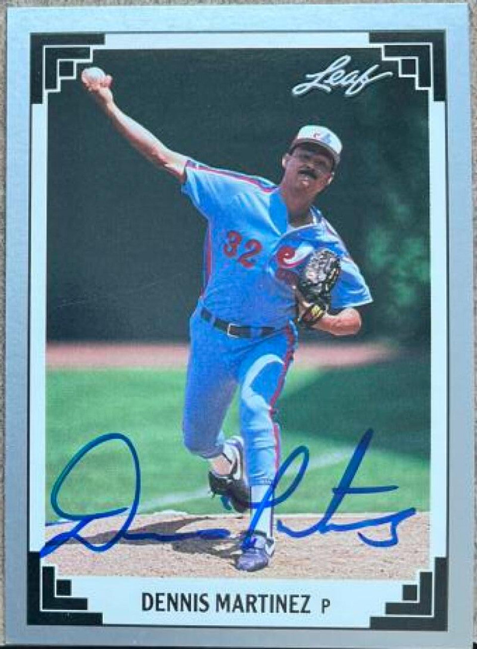 Dennis Martinez Signed 1991 Leaf Baseball Card - Montreal Expos