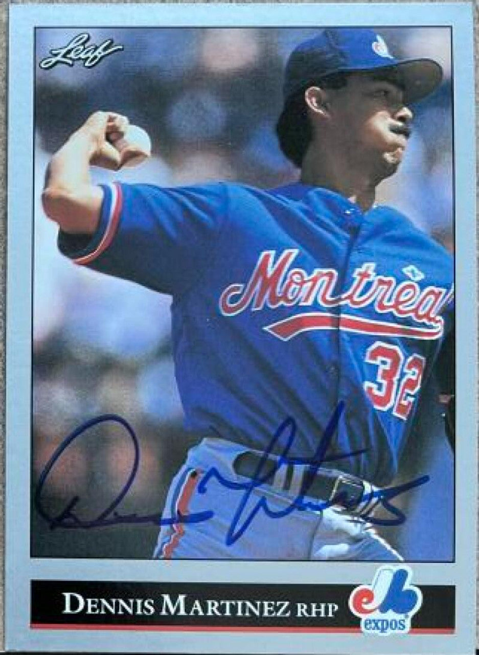 Dennis Martinez Signed 1992 Leaf Baseball Card - Montreal Expos