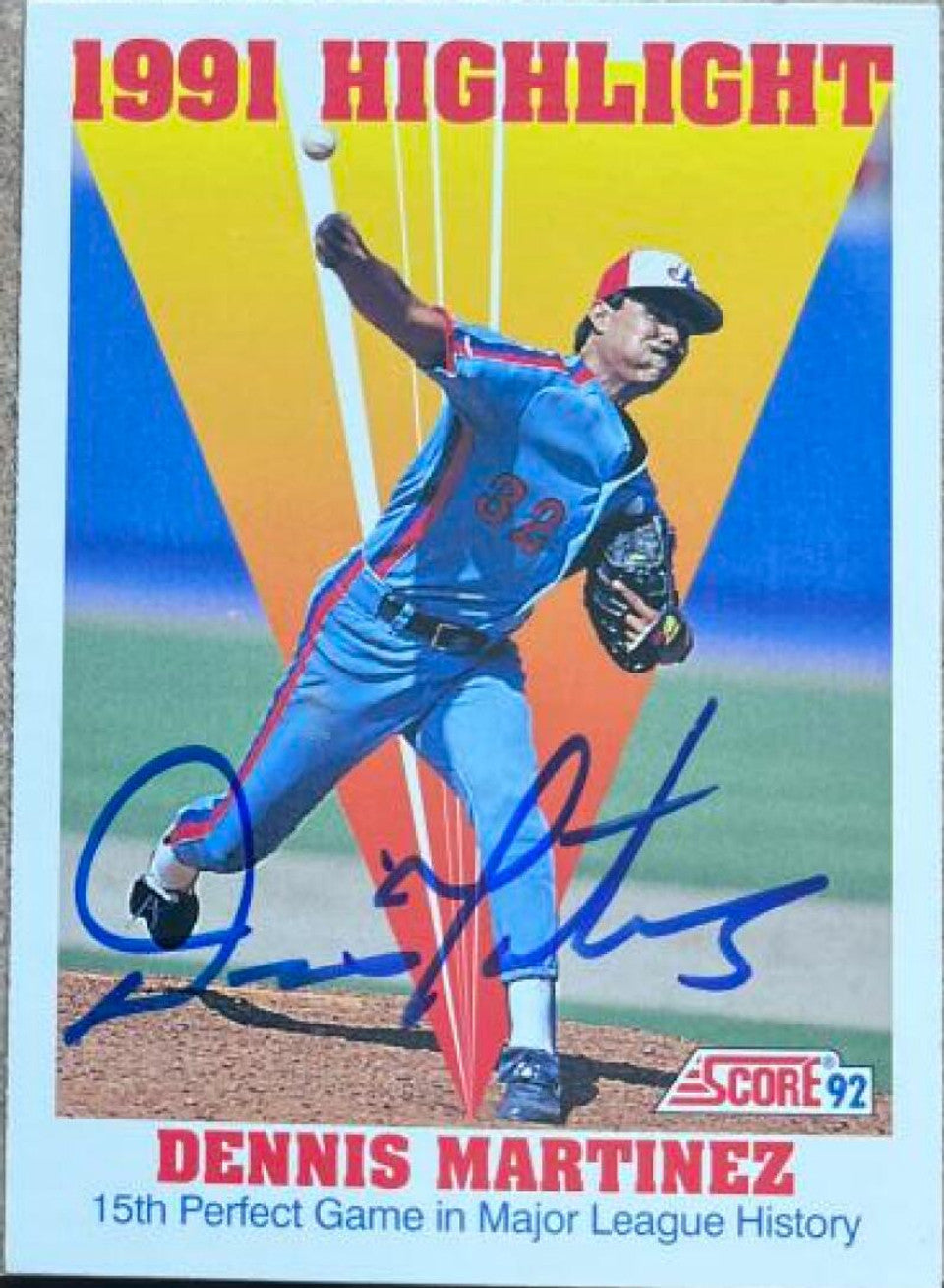 Dennis Martinez Signed 1992 Score Baseball Card - Montreal Expos #783