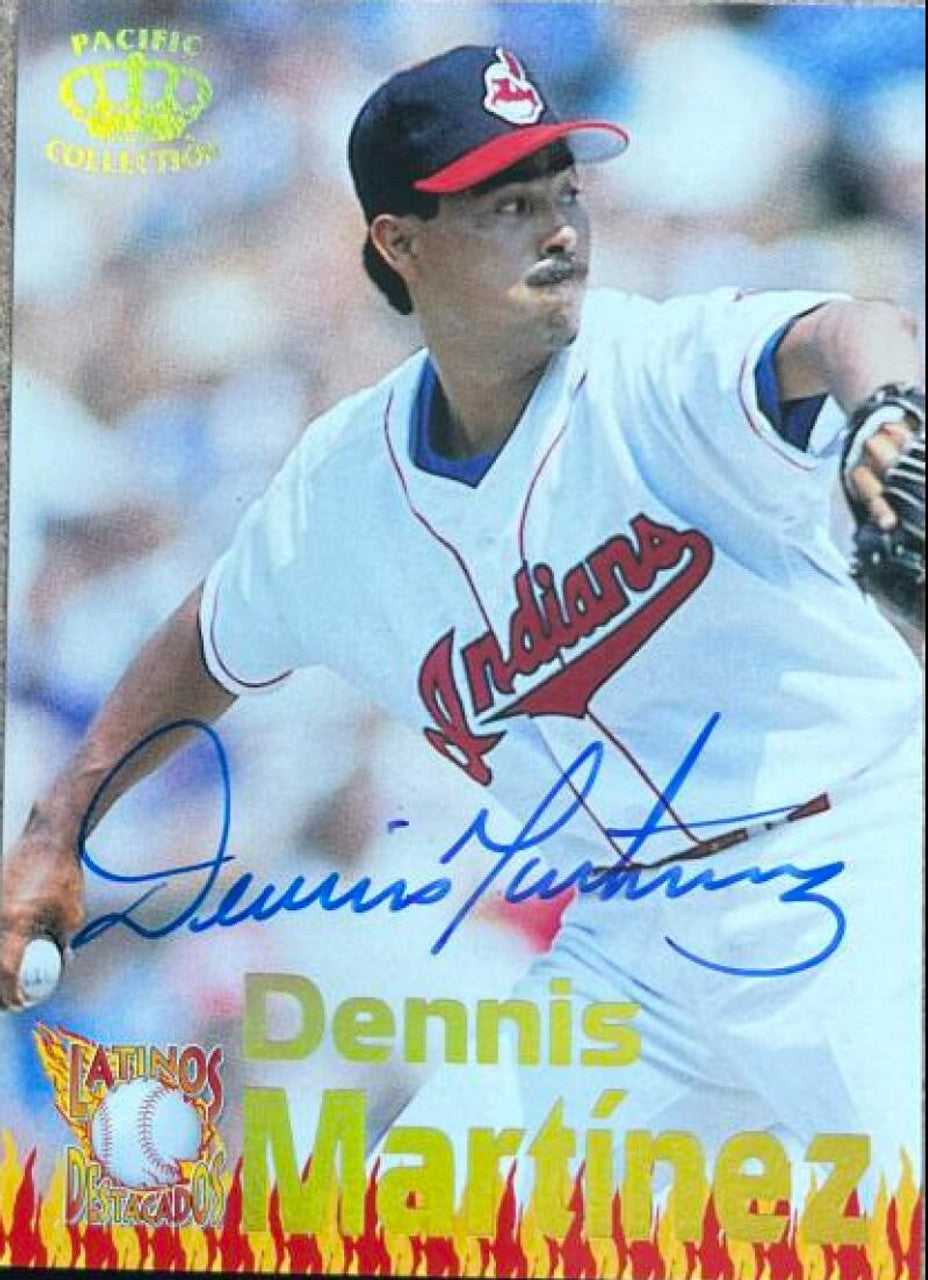 Dennis Martinez Signed 1995 Pacific Latinos Destacado Baseball Card - Cleveland Indians