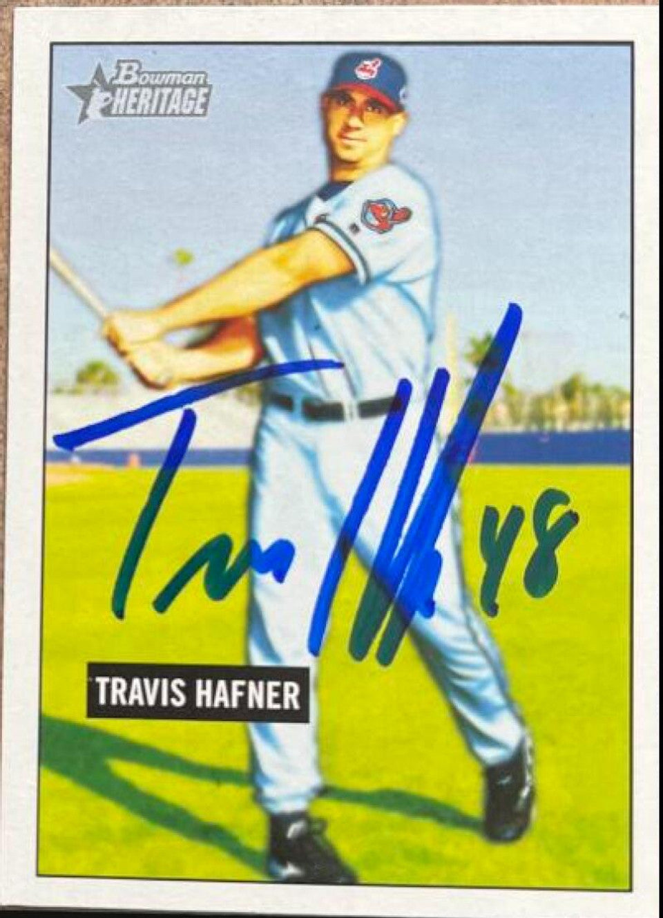 Travis Hafner Signed 2005 Bowman Heritage Baseball Card - Cleveland Indians