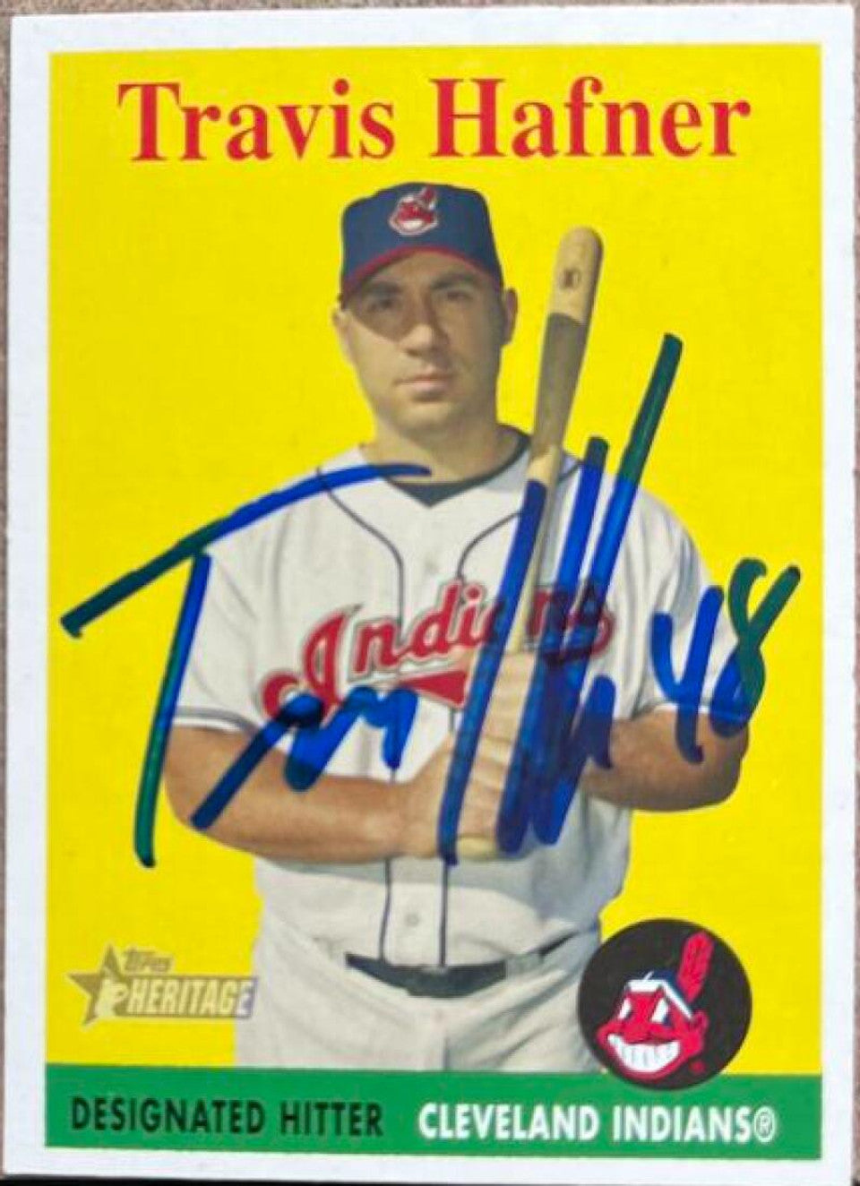 Travis Hafner Signed 2007 Topps Heritage Baseball Card - Cleveland Indians