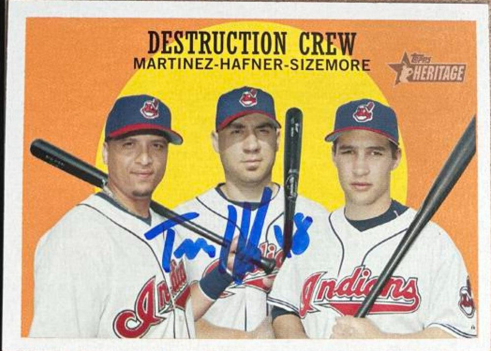 Travis Hafner Signed 2008 Topps Heritage Destruction Crew Baseball Card - Cleveland Indians