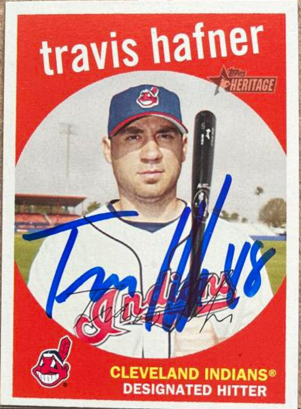 Travis Hafner Signed 2008 Topps Heritage Baseball Card - Cleveland Indians