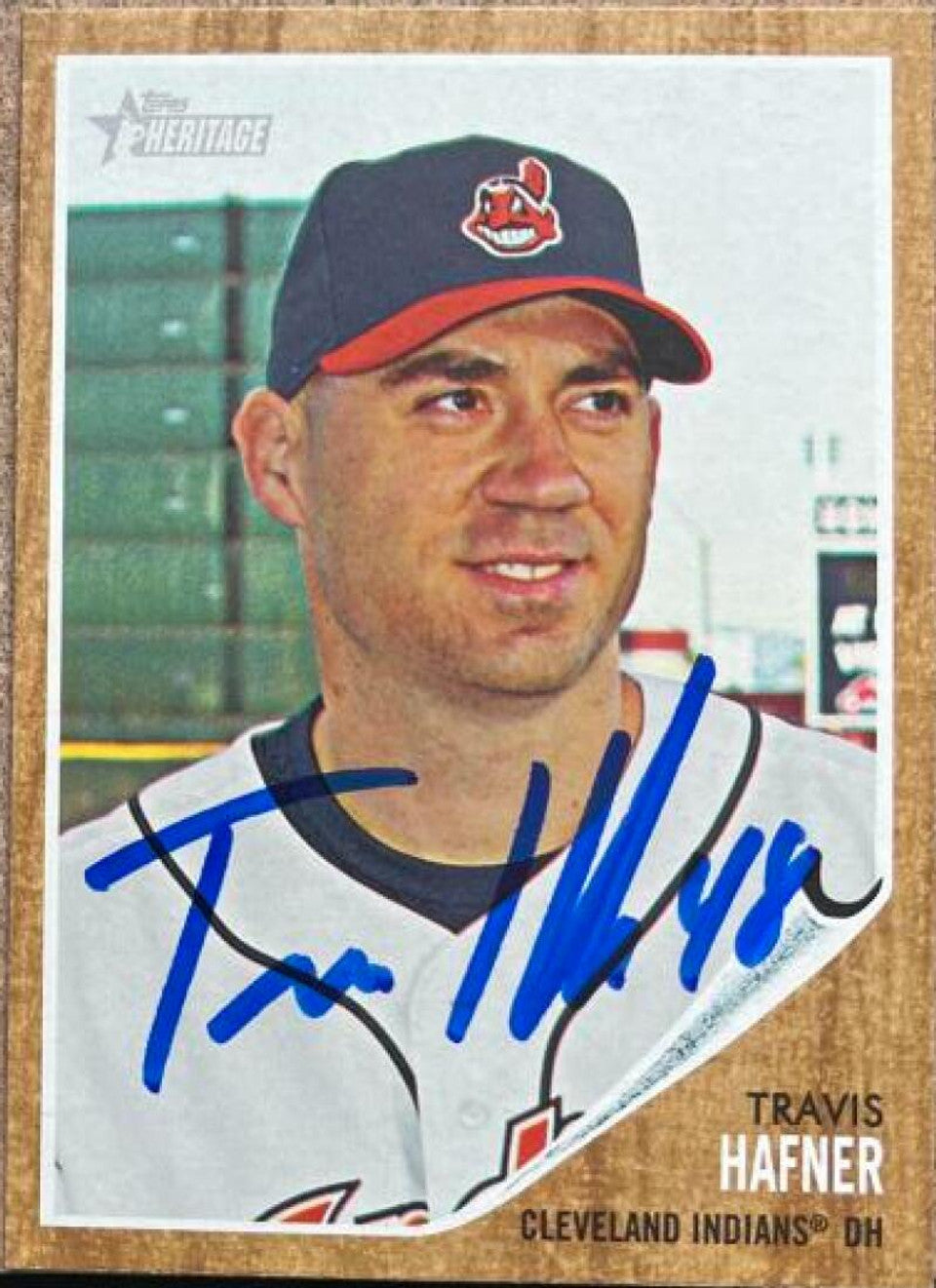 Travis Hafner Signed 2011 Topps Heritage Baseball Card - Cleveland Indians