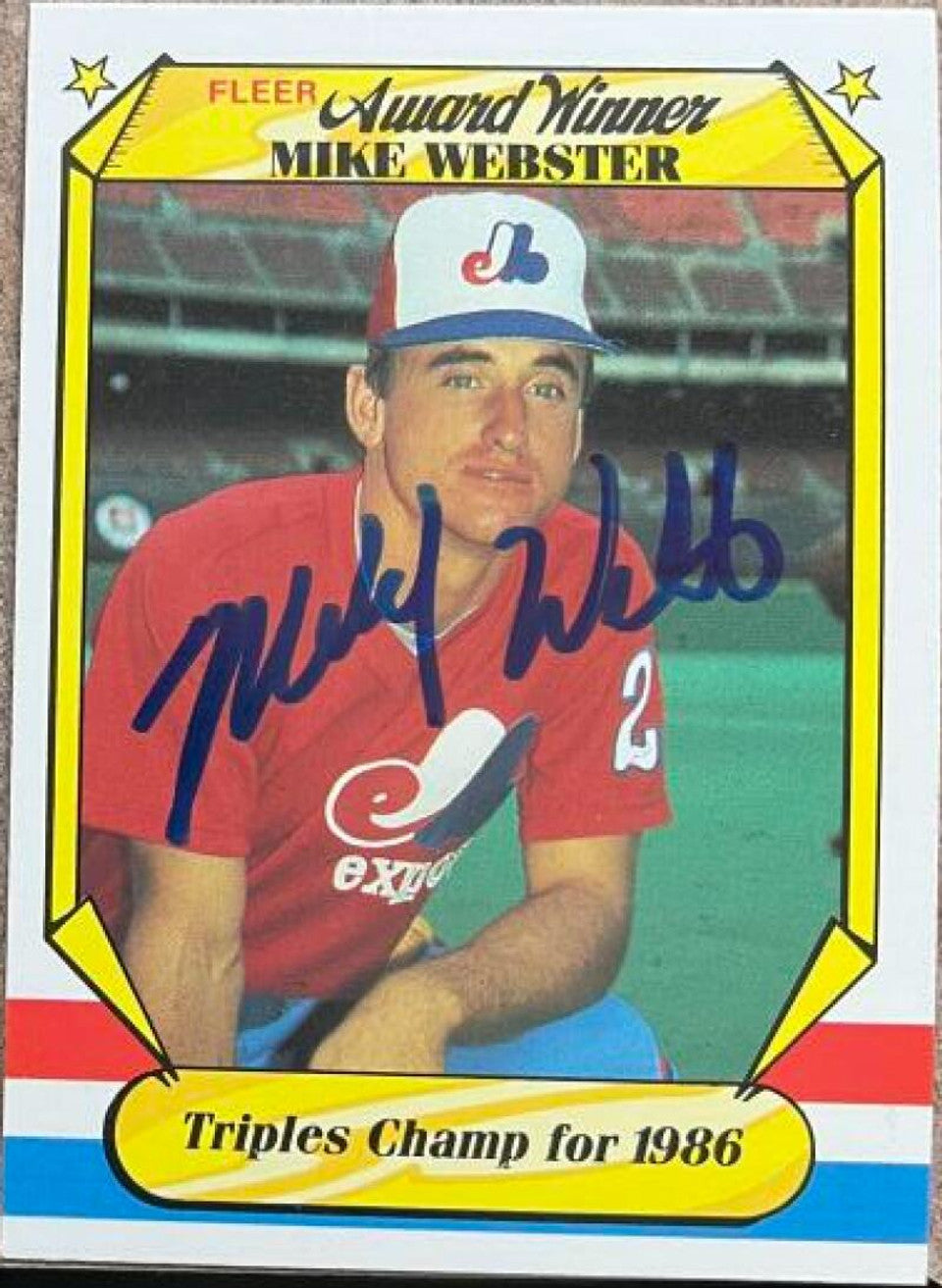 Mitch Webster Signed 1987 Fleer Award Winners Baseball Card - Montreal Expos