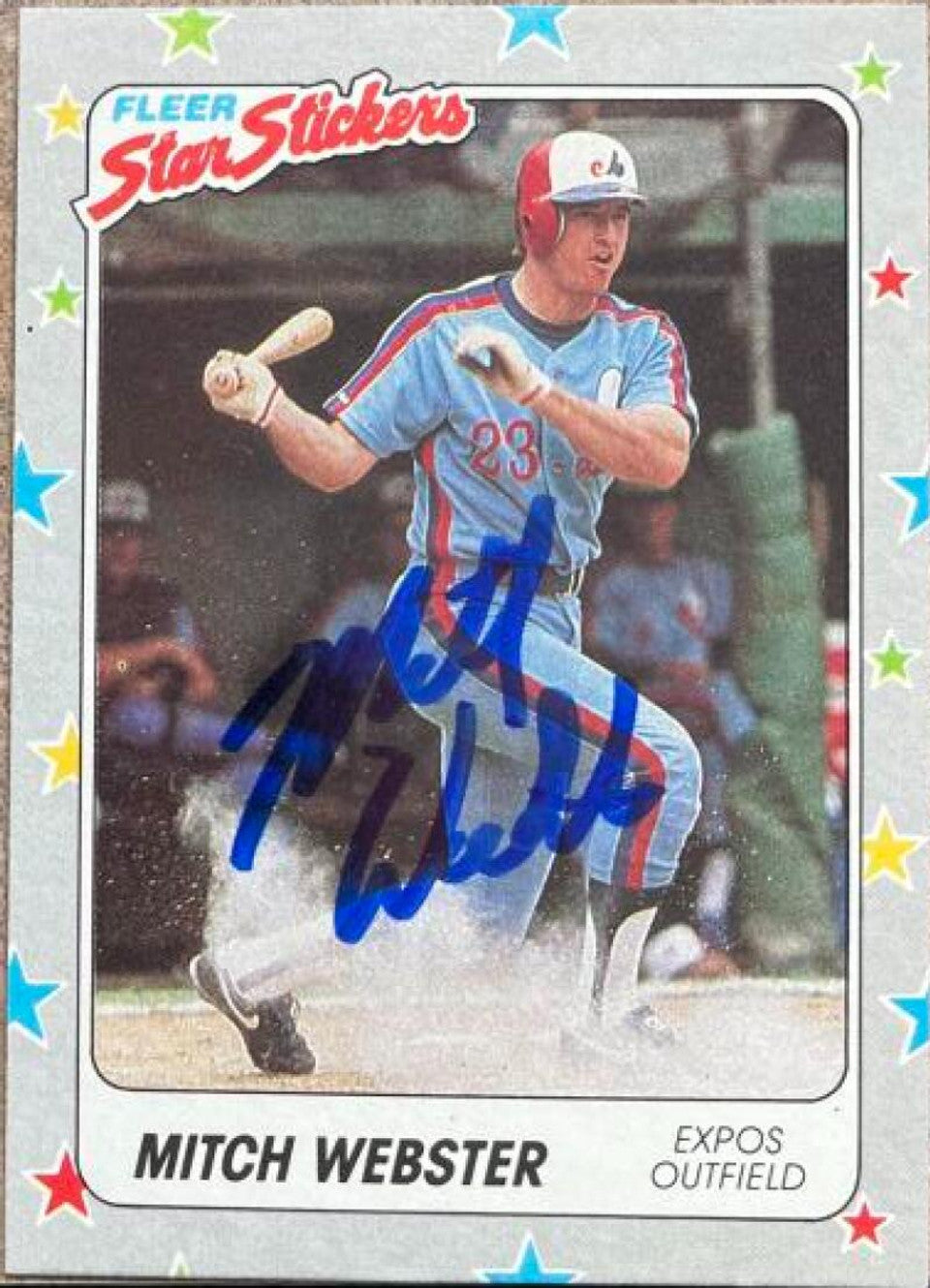 Mitch Webster Signed 1988 Fleer Star Stickers Baseball Card - Montreal Expos