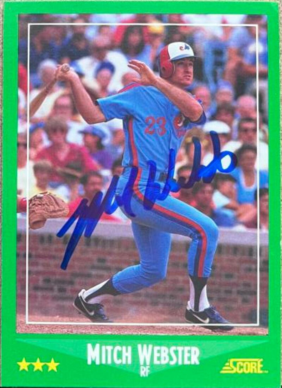 Mitch Webster Signed 1988 Score Baseball Card - Montreal Expos