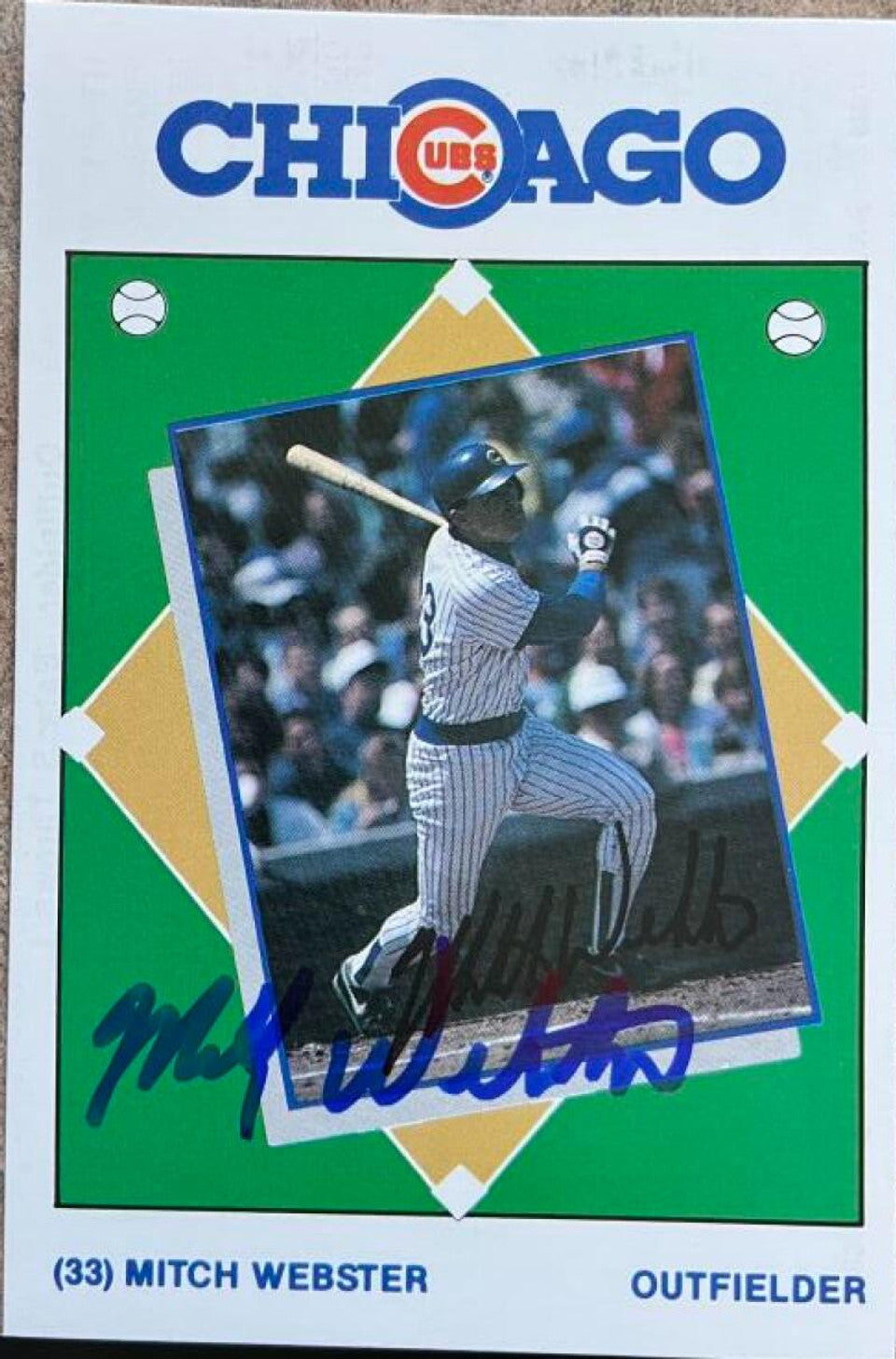 Mitch Webster Signed 1989 Marathon Baseball Card - Chicago Cubs