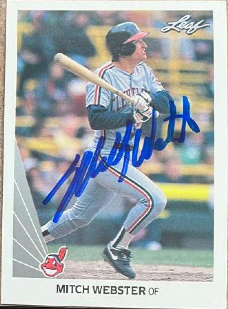 Mitch Webster Signed 1990 Leaf Baseball Card - Cleveland Indians