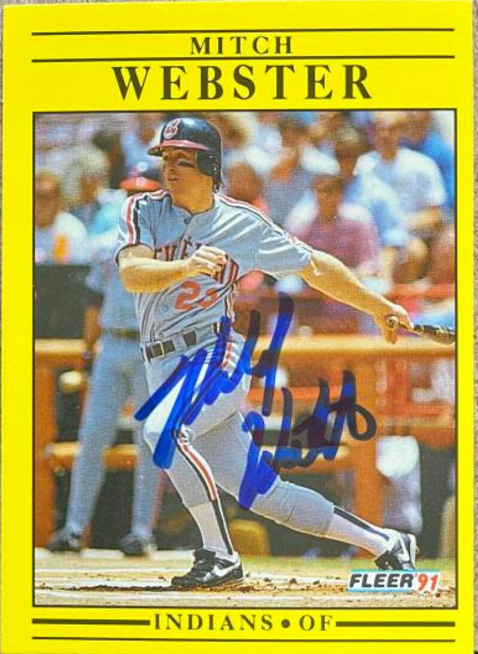 Mitch Webster Signed 1991 Fleer Baseball Card - Cleveland Indians