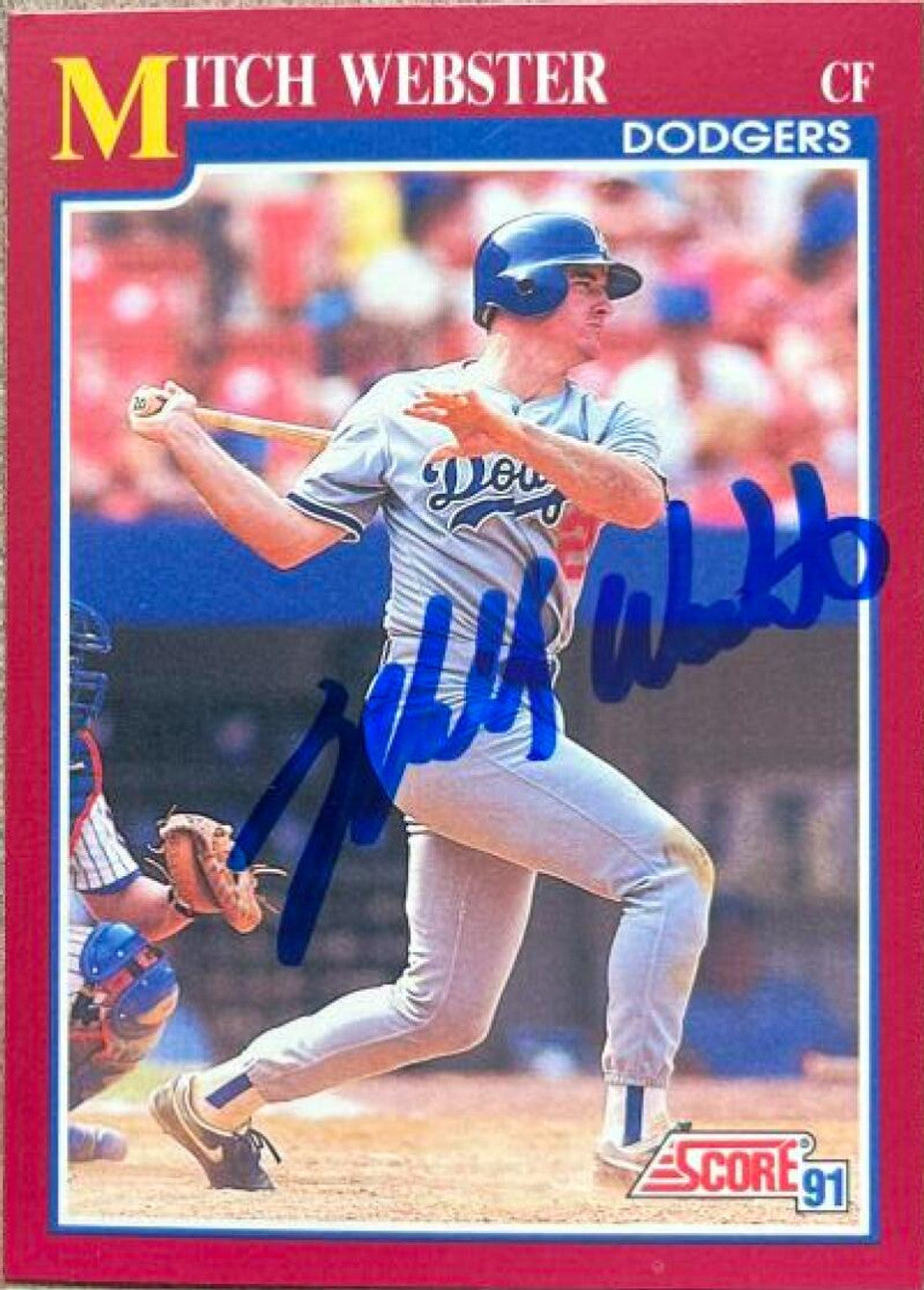 Mitch Webster Signed 1991 Score Rookie & Traded Baseball Card - Los Angeles Dodgers