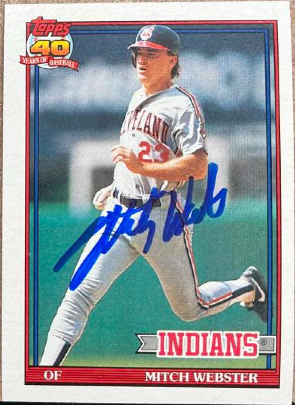 ミッチ・ウェブスター直筆サイン入り 1991 Topps ベースボールカード - クリーブランド・インディアンス