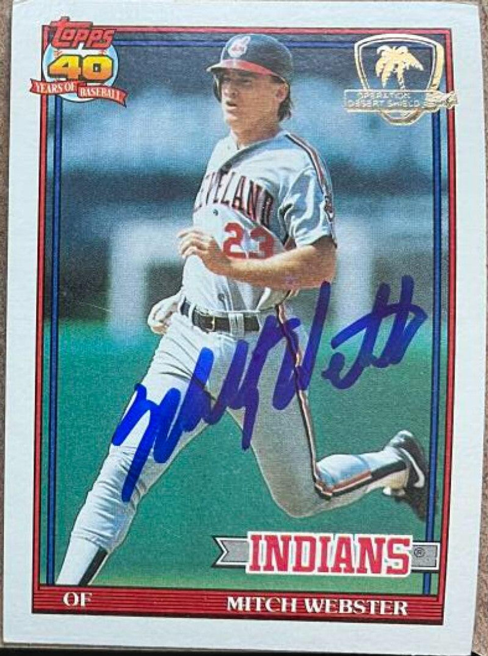 Mitch Webster Signed 1991 Topps Desert Shield Baseball Card - Cleveland Indians